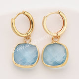 Gold Square Multi Natural Stones Faceted Earrings, Moonstone Labradorite Crystals Jewelry Earring ZG0529-7