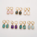 Gold Rectangle Birthstone Faceted Earrings, Amazonite Rose Quartz Crystals Jewelry Earring ZG0529-8