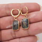 Gold Rectangle Birthstone Faceted Earrings, Amazonite Rose Quartz Crystals Jewelry Earring ZG0529-8