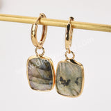 Gold Rectangle Birthstone Faceted Earrings, Amazonite Rose Quartz Crystals Jewelry Earring ZG0529-8