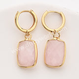 Gold Rectangle Birthstone Faceted Earrings, Amazonite Rose Quartz Crystals Jewelry Earring ZG0529-8