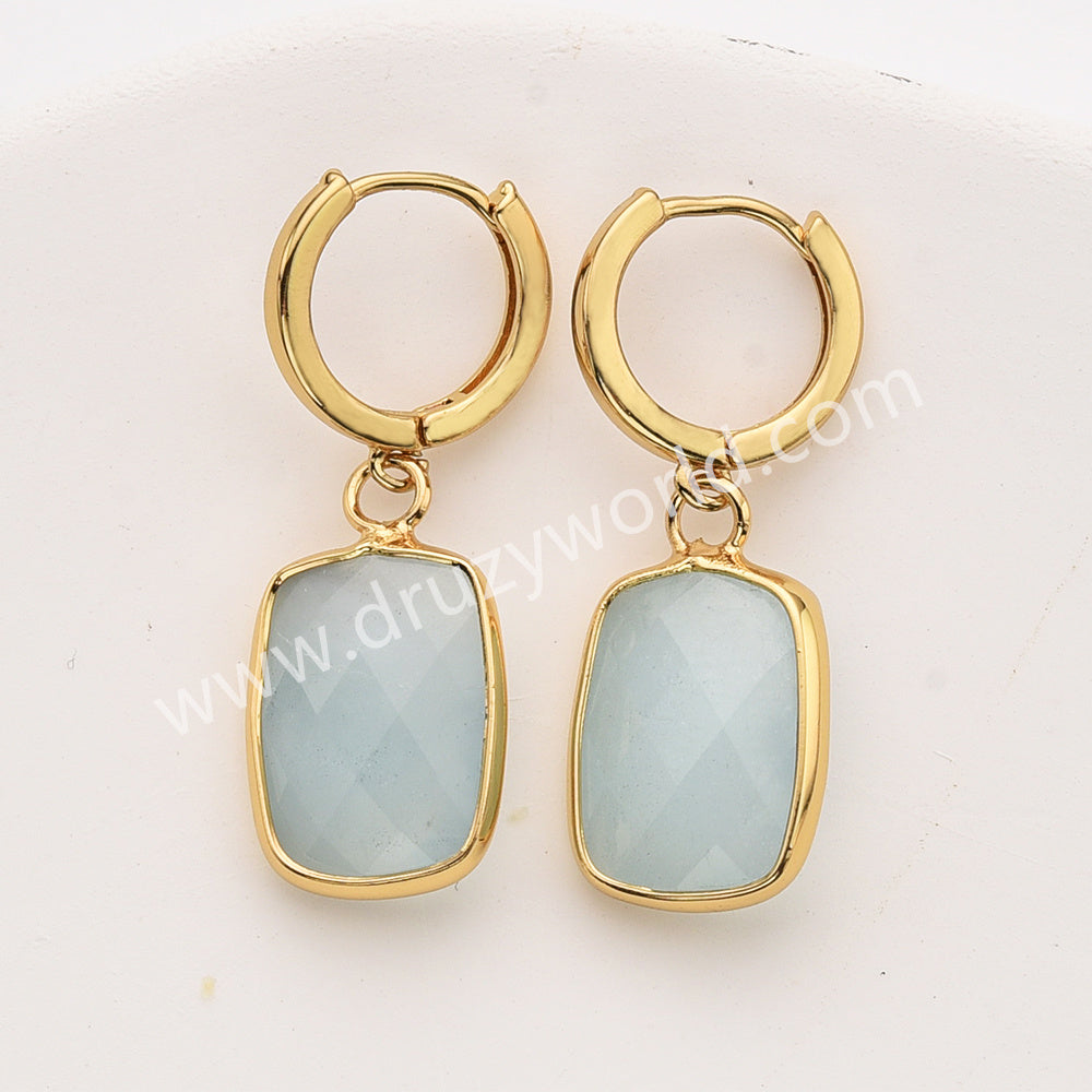 Gold Rectangle Birthstone Faceted Earrings, Amazonite Rose Quartz Crystals Jewelry Earring ZG0529-8