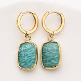 Gold Rectangle Birthstone Faceted Earrings, Amazonite Rose Quartz Crystals Jewelry Earring ZG0529-8