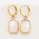 Gold Rectangle Birthstone Faceted Earrings, Amazonite Rose Quartz Crystals Jewelry Earring ZG0529-8