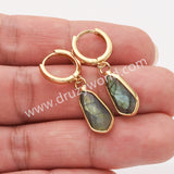 Gold Small Hexagon Natural Crystals Stones Faceted Drop Earrings, Amazonite Moonstone Gemstone Jewelry Earring ZG0529-9