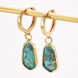 Gold Small Hexagon Natural Crystals Stones Faceted Drop Earrings, Amazonite Moonstone Gemstone Jewelry Earring ZG0529-9