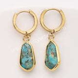 Gold Small Hexagon Natural Crystals Stones Faceted Drop Earrings, Amazonite Moonstone Gemstone Jewelry Earring ZG0529-9