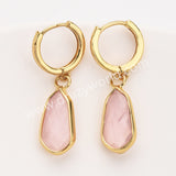 Gold Small Hexagon Natural Crystals Stones Faceted Drop Earrings, Amazonite Moonstone Gemstone Jewelry Earring ZG0529-9