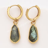 Gold Small Hexagon Natural Crystals Stones Faceted Drop Earrings, Amazonite Moonstone Gemstone Jewelry Earring ZG0529-9