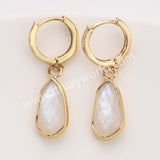 Gold Small Hexagon Natural Crystals Stones Faceted Drop Earrings, Amazonite Moonstone Gemstone Jewelry Earring ZG0529-9