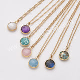 18" Gold Plated Circle Round Natural Stone Faceted Necklace, Gemstone Jewelry Necklace ZG0530-1