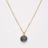 18" Gold Plated Circle Round Natural Stone Faceted Necklace, Gemstone Jewelry Necklace ZG0530-1