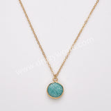 18" Gold Plated Circle Round Natural Stone Faceted Necklace, Gemstone Jewelry Necklace ZG0530-1