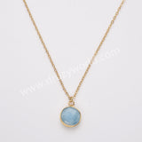 18" Gold Plated Circle Round Natural Stone Faceted Necklace, Gemstone Jewelry Necklace ZG0530-1