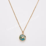 18" Gold Plated Circle Round Natural Stone Faceted Necklace, Gemstone Jewelry Necklace ZG0530-1