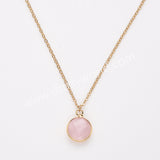 18" Gold Plated Circle Round Natural Stone Faceted Necklace, Gemstone Jewelry Necklace ZG0530-1