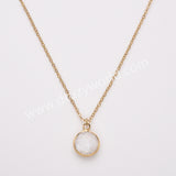 18" Gold Plated Circle Round Natural Stone Faceted Necklace, Gemstone Jewelry Necklace ZG0530-1