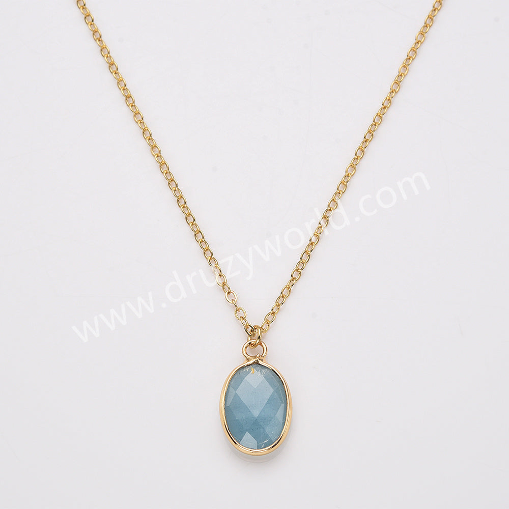 18" Oval Gold Rainbow Natural Stone Faceted Pendant Necklace,  Boho Gemstone Jewelry Necklace ZG0530-10