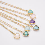 18" Gold Rainbow Heart Gemstone Faceted Necklace, Healing Crystal Stone Jewelry Necklace ZG0530-2