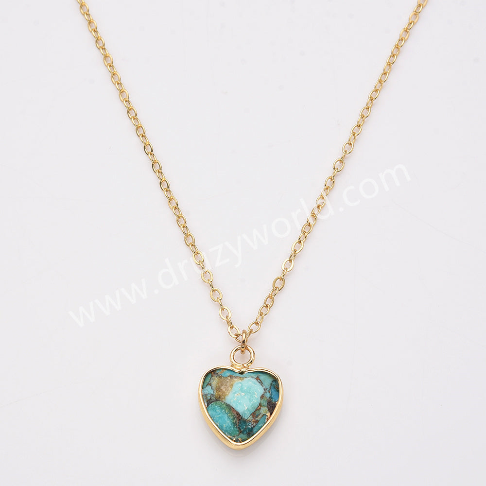 18" Gold Rainbow Heart Gemstone Faceted Necklace, Healing Crystal Stone Jewelry Necklace ZG0530-2