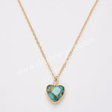 18" Gold Rainbow Heart Gemstone Faceted Necklace, Healing Crystal Stone Jewelry Necklace ZG0530-2