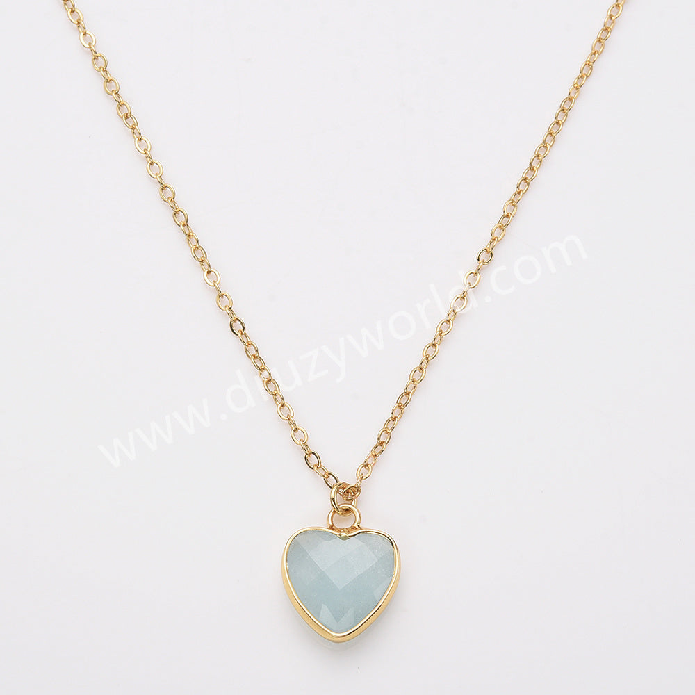 18" Gold Rainbow Heart Gemstone Faceted Necklace, Healing Crystal Stone Jewelry Necklace ZG0530-2