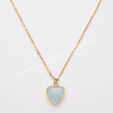 18" Gold Rainbow Heart Gemstone Faceted Necklace, Healing Crystal Stone Jewelry Necklace ZG0530-2