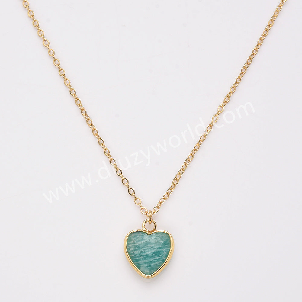 18" Gold Rainbow Heart Gemstone Faceted Necklace, Healing Crystal Stone Jewelry Necklace ZG0530-2