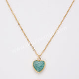 18" Gold Rainbow Heart Gemstone Faceted Necklace, Healing Crystal Stone Jewelry Necklace ZG0530-2