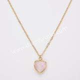 18" Gold Rainbow Heart Gemstone Faceted Necklace, Healing Crystal Stone Jewelry Necklace ZG0530-2