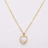 18" Gold Rainbow Heart Gemstone Faceted Necklace, Healing Crystal Stone Jewelry Necklace ZG0530-2