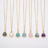 18" Colorful Triangle Natural Gemstone Faceted Gold Chain Necklace, Healing Crystal Stone Jewelry Necklace ZG0530-3