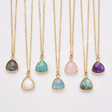 18" Colorful Triangle Natural Gemstone Faceted Gold Chain Necklace, Healing Crystal Stone Jewelry Necklace ZG0530-3