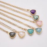 18" Colorful Triangle Natural Gemstone Faceted Gold Chain Necklace, Healing Crystal Stone Jewelry Necklace ZG0530-3