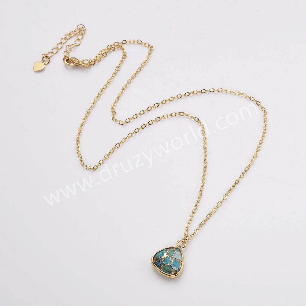 18" Colorful Triangle Natural Gemstone Faceted Gold Chain Necklace, Healing Crystal Stone Jewelry Necklace ZG0530-3