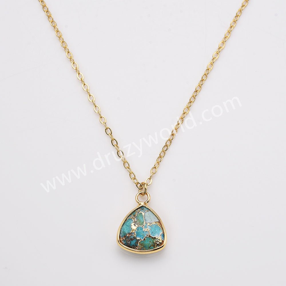 18" Colorful Triangle Natural Gemstone Faceted Gold Chain Necklace, Healing Crystal Stone Jewelry Necklace ZG0530-3