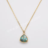 18" Colorful Triangle Natural Gemstone Faceted Gold Chain Necklace, Healing Crystal Stone Jewelry Necklace ZG0530-3