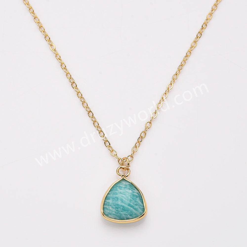 18" Colorful Triangle Natural Gemstone Faceted Gold Chain Necklace, Healing Crystal Stone Jewelry Necklace ZG0530-3