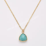 18" Colorful Triangle Natural Gemstone Faceted Gold Chain Necklace, Healing Crystal Stone Jewelry Necklace ZG0530-3