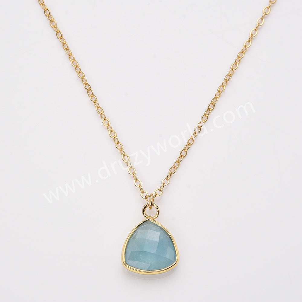 18" Colorful Triangle Natural Gemstone Faceted Gold Chain Necklace, Healing Crystal Stone Jewelry Necklace ZG0530-3