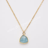 18" Colorful Triangle Natural Gemstone Faceted Gold Chain Necklace, Healing Crystal Stone Jewelry Necklace ZG0530-3