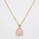 18" Colorful Triangle Natural Gemstone Faceted Gold Chain Necklace, Healing Crystal Stone Jewelry Necklace ZG0530-3