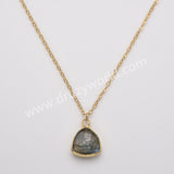 18" Colorful Triangle Natural Gemstone Faceted Gold Chain Necklace, Healing Crystal Stone Jewelry Necklace ZG0530-3