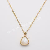 18" Colorful Triangle Natural Gemstone Faceted Gold Chain Necklace, Healing Crystal Stone Jewelry Necklace ZG0530-3