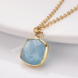 18" Gold Rainbow Square Birthstone Faceted Pendant Necklace, Amethyst Moonstone Crystal Jewelry Necklace ZG0530-7