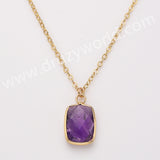 18" Colorful Rectangle Gemstone Faceted Pendant Necklace, Gold Plated Rose Quartz Aquamarine Jewelry Necklace ZG0530-8