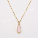 18" Small Long Teardop Gold Gemstone Faceted Pendant Necklace, Real Amethyst Rose Quartz Boho Jewelry Necklace ZG0530-9