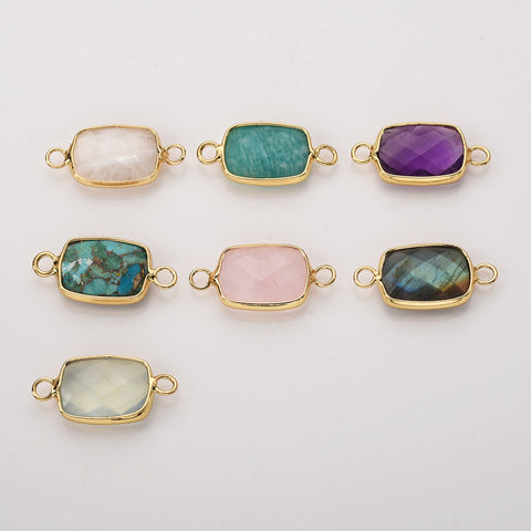 Gold Bezel Rectangle Multi Gemstone Faceted Connectors, Crystal Connectors ZG0531-1-C