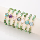 Gold Plated Round Natural Stone & Chrysoprase Beads Bracelet, Handmade Gemstone Jewelry Bracelet ZG0531-10