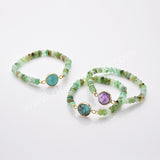 Gold Plated Round Natural Stone & Chrysoprase Beads Bracelet, Handmade Gemstone Jewelry Bracelet ZG0531-10